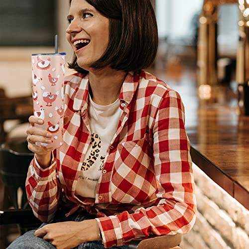 Chicken Tumbler With Lid And Straw- Chicken Gifts For Chicken Lovers Women Girls -Cute Hen Chicken Mug, Skinny Tumbler Cup-Pink Farm Animals Insulated Coffee Mug 20 Oz-Chicken Stuff, Decor-Mom Gifts #TOP2