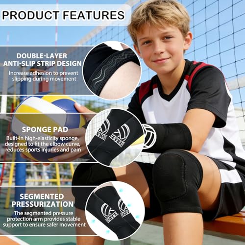 Hpbaggy Volleyball-Schutz, 1-Paar Armstulpen +1-Paar Knieschoner, Sport Unterarm Ärmel -Handgelenkstützemit Schutzpolster und Daumenloch,Schwamm Kollision Knieschutz Knie Schoner - S