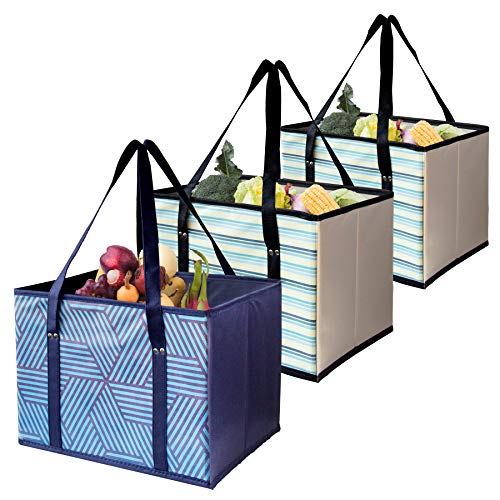 Reusable Shopping Box Grocery Bag,Shopping Tote Bag with Extra Long Handles,Eco-Friendly, Large, Durable