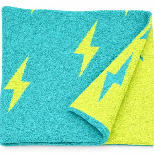 Image of L+L USA Lightning Bolt Baby Blanket 28 inchx40 inch - DreamSoft Knit Throw for Crib, Stroller or Car Seat - Soft Blanket /Newborn Nursery Gift Essential for Toddler, Infant, Kids, Boys & Girls (Teal /Green)