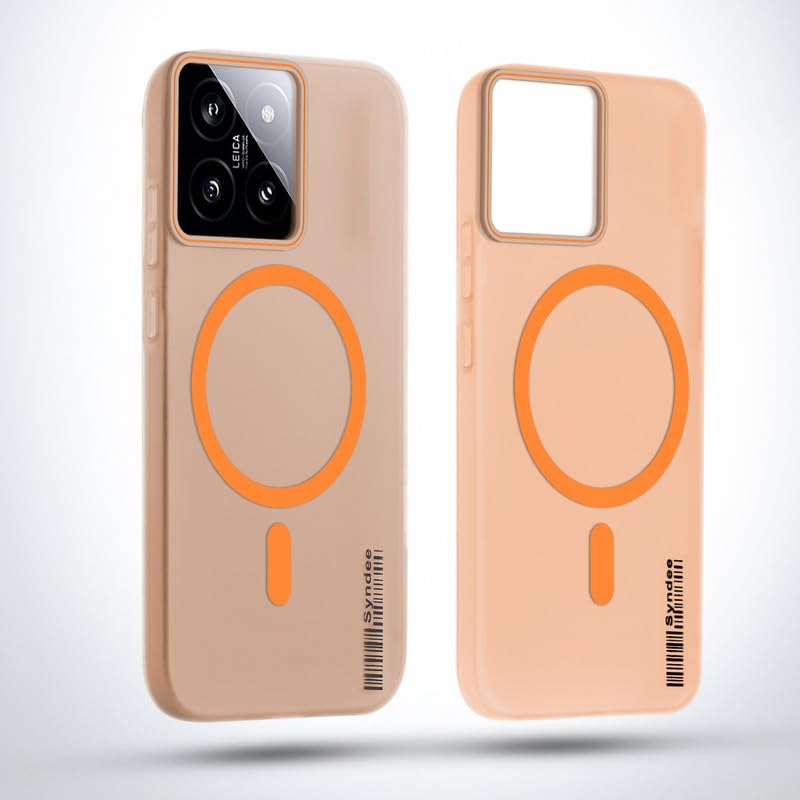 Image of Mr. Case Back Cover for Xiaomi 14 5G Sleek Frosted Translucent Back Only Compatible with Wireless Magnetic Accessories | Anti-Scratch Shockproof Phone Case - Orange