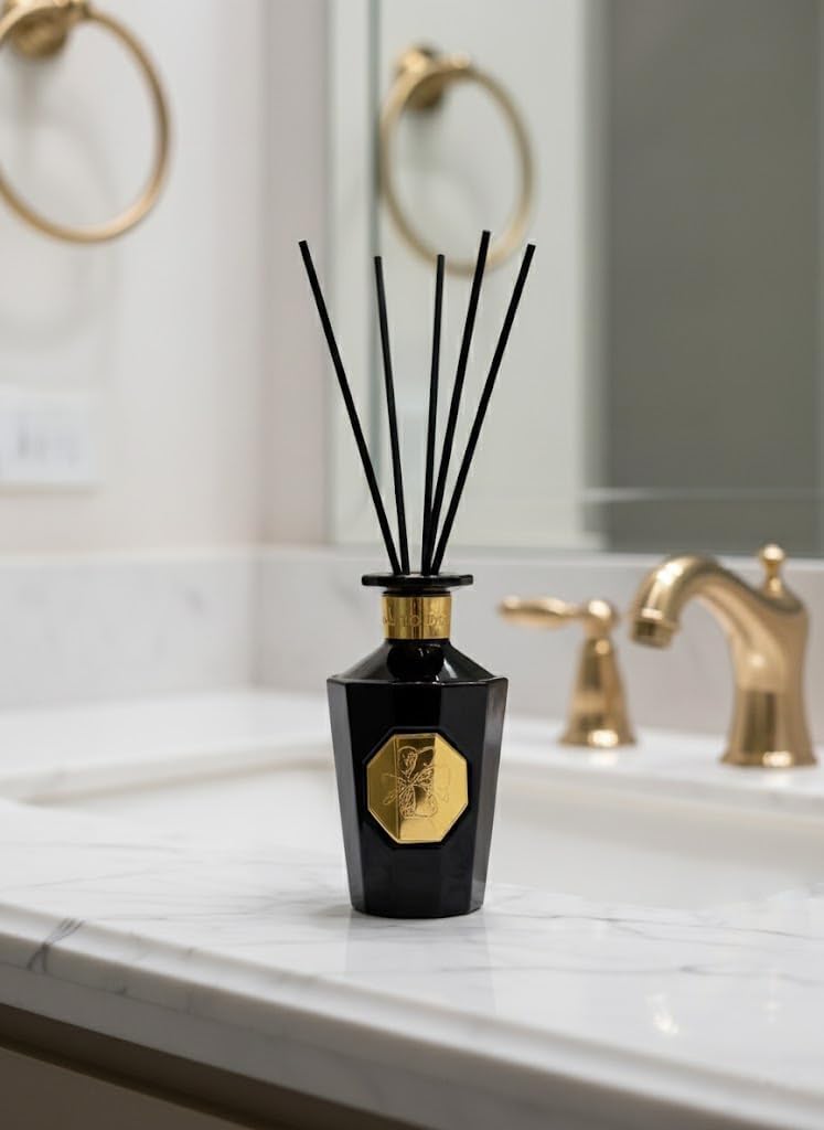 VANGIE Luxury Reed Diffuser for Home – Black Forest Fragrance | Warm Woody Home Scent | Elegant Glass Bottle with Rattan Reeds | Long-Lasting Home Fragrance | Decorative Gift for Living Room Bedroom