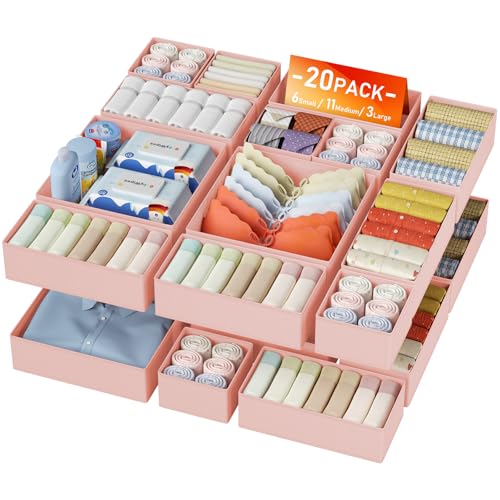 Image of DIMJ Drawer Organizer Clothes - 20 Pack Closet Drawer Organizer Bins for Baby Clothes Storage, Fabric Dresser Organizer for Nursery Bedroom, Foldable Small Drawer Dividers for Underwear Socks