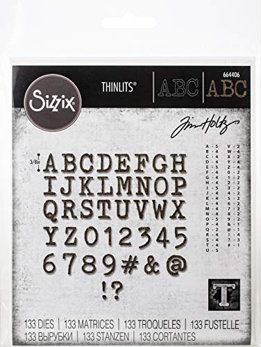 Sizzix Set de Troqueles Thinlits 123 pzas 664406 Mini Alfanumérico Mayúsculo by Tim Holtz, Multicolor, Talla única