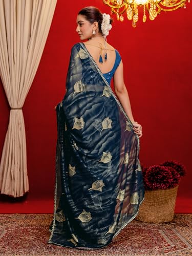 Image of SIRIL Women's Georgette Foil Printed Saree with Unstitched Blouse Piece