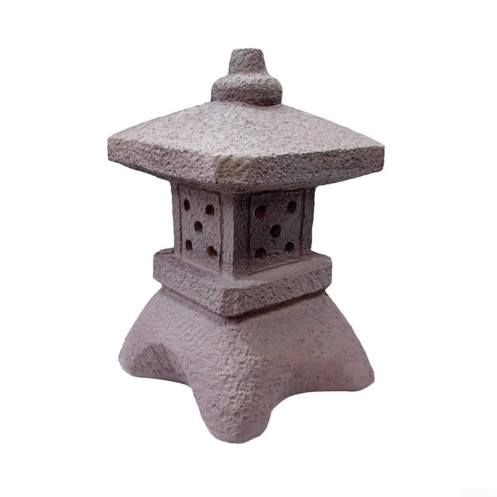 Farol solar de pagoda, estatua de jardín de resina resistente a la intemperie con luz LED, decoración zen al aire libre para patio, camino (B)