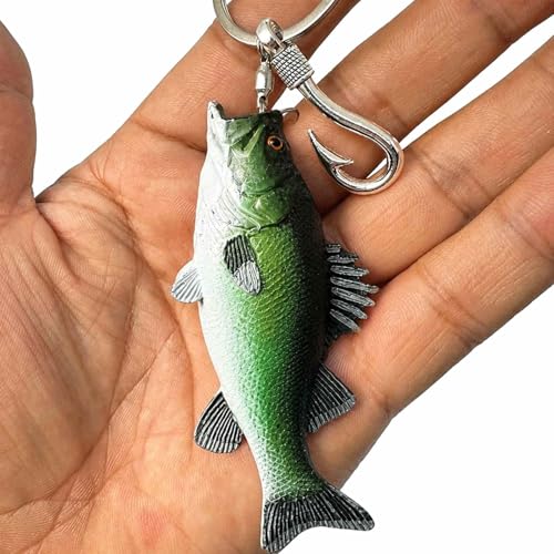 Image of Bass Fishing Keychain Gifts, Bass Fish Key Chain for Men, Cool Fishing Keychain Stuff Funny for Fishing Lovers, Fisherman Gifts for Dad, Boyfriends, Stocking Stuffers (Green Bass)