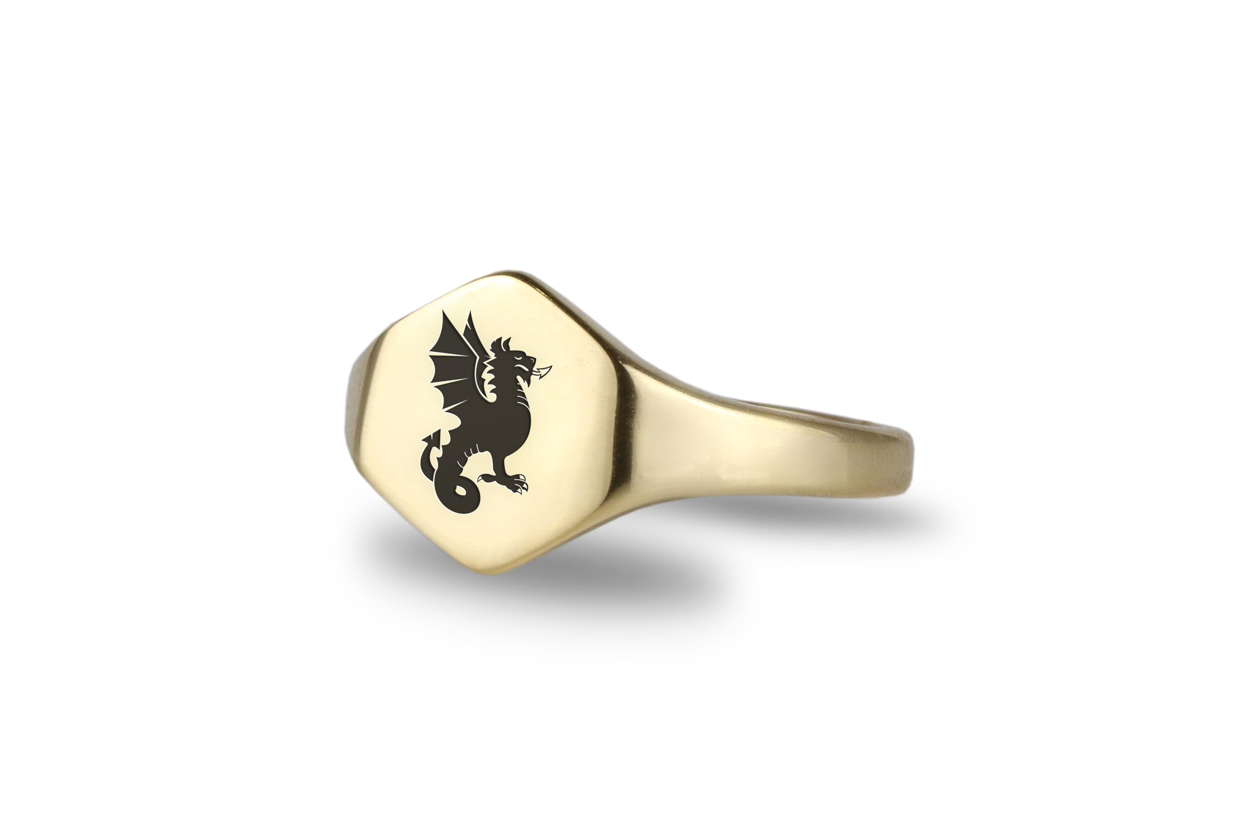 Bague chevalière dragon en or 14k forgée à la main style héraldique - 8