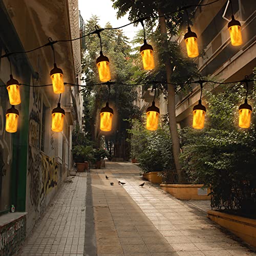 23 Ft Solar Flickering Flame Outdoor String Lights 15 Led Waterproof Decorative Hanging Patio Backyard Garden Party Wedding Christmas Transparent (Warm White) #TOP6