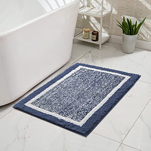 CozeCube Bath mats for Bathroom Non Slip, Fluffy Shaggy Bath Rugs for Bathroom Washable, Extra Soft and Absorbent Microfiber Bath Rugs for Shower Sink, Kitchen Sink, Navy Blue, 16