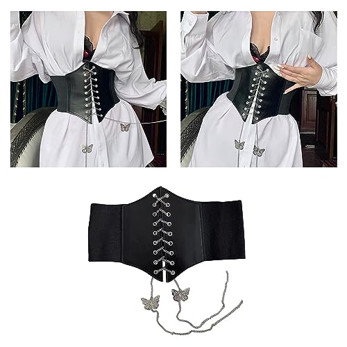 Womens Corset Belts Lace-up Tied Waspie Belt Vintage Elastic Waist Cincher Belt For Dress Skirt Shirt2