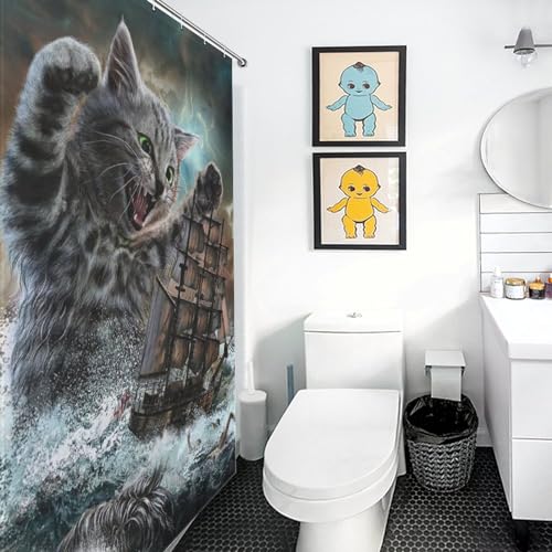 Rideau de douche chat en polyester haute qualité lavable en machine pour baignoire