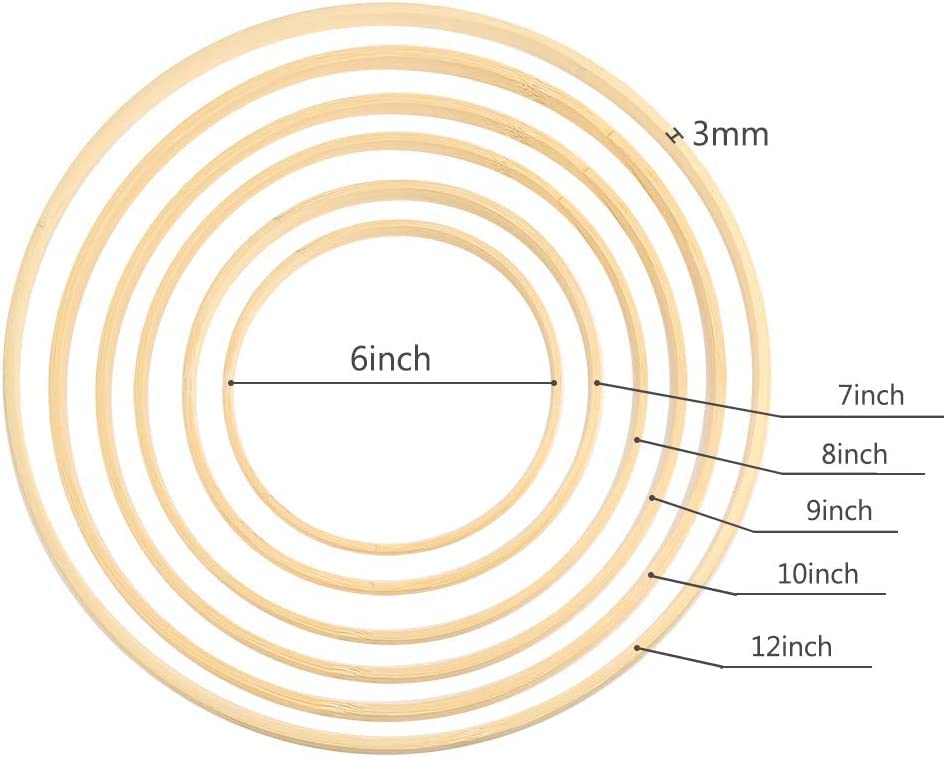 Wooden Bamboo Floral Hoop Set - 18pcs, 6 Sizes - Macrame Craft Rings for DIY Wedding Wreath Decor, Dream Catcher, Wall Hanging Craft