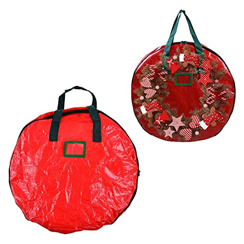 lvifloae Christmas Wreath Organizer Made of Tear Resistant PE Woven Fabric Material Dustproof Round Red Organizer for Home Party Office Holiday Christmas