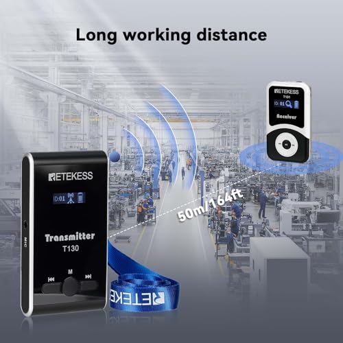 Retekess T130 Tour Guide Headset, sistema para guía turística con auriculares over ear, para interpretación simultánea, fábrica, escuela, estilo clásico, fácil de usar, 2 transmisores 20 receptores miniatura 5