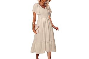Women's Summer Casual V Neck Ruffle Sleeve Family Matching Dress