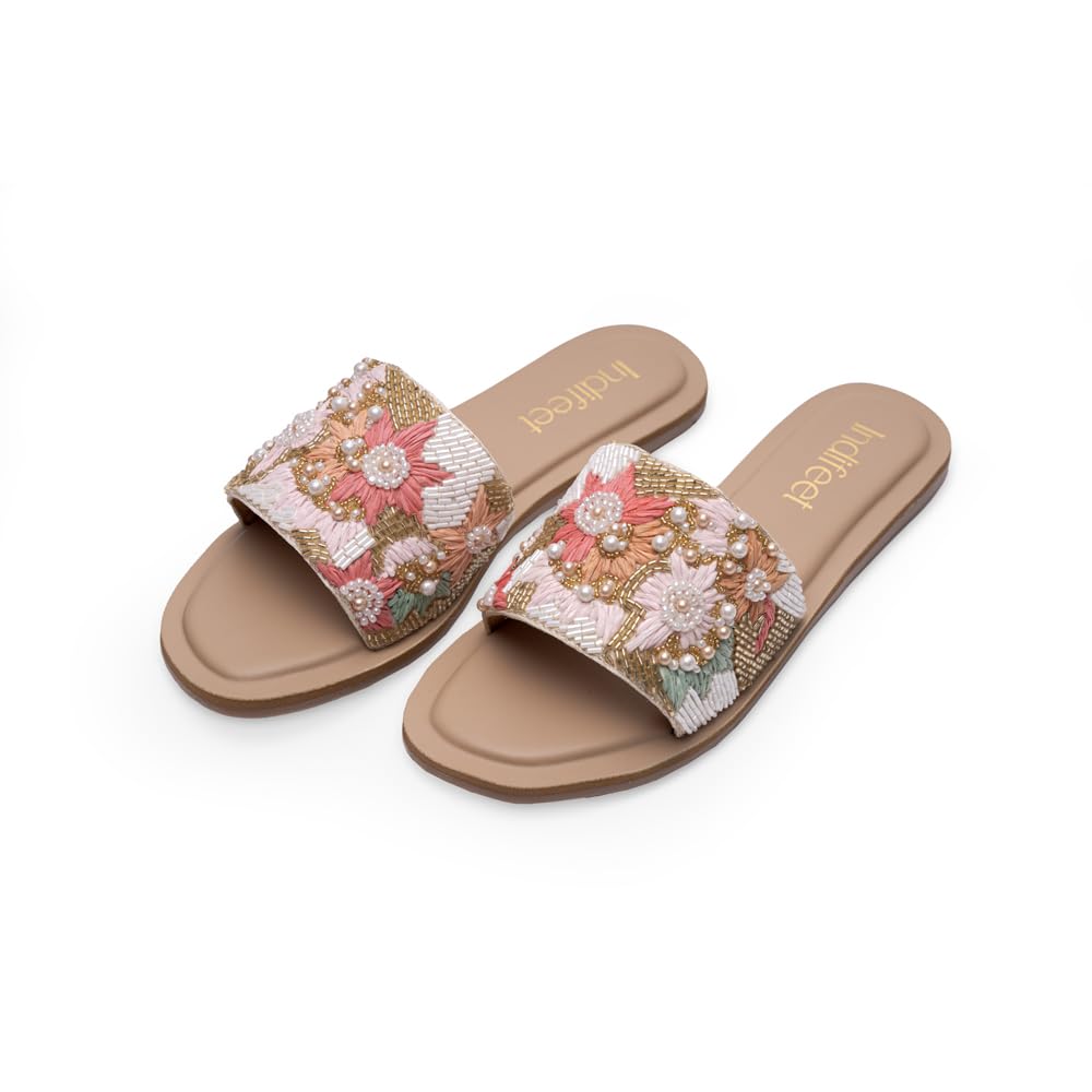 Indifeet Ethnic Wear Flats for Women Female Stylish Embroidered Footwear Girls Trendy Fancy Traditional Flat Chappals Woman Latest Fashion Slippers Ladies Embroidery Design Chappal (B0D37WNF4Y) Amazon Price History, Amazon Price Tracker