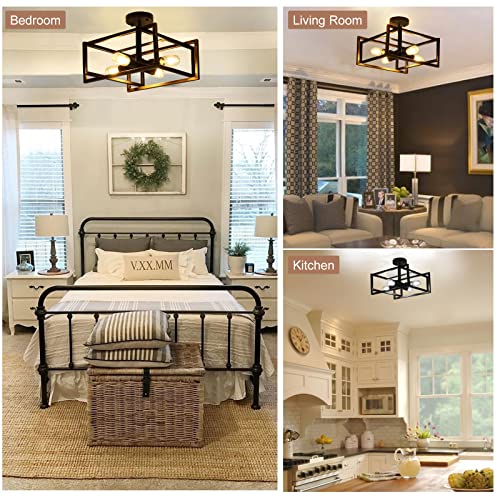 Industrial Rustic Ceiling Light, Retro Farmhouse Flush Mount Ceiling Lights Fixture For Bedroom Kitchen Island Dining Room Foyer Hallway,Sloped Ceiling,Black/Bronze, E26 Base #TOP6