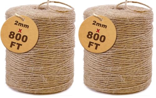 Image of SMART&CASUAL 2mm Natural Jute Twine String Thin for Craft Plant Garden Gift Wrapping Christmas Handmade Art Decoration Packing String Home Art Decoration (Brown) (800 Ft (244M)) (Pack of 2)