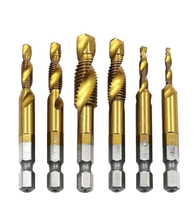 Punte for metallo, punta for trapano a gradini con scanalatura a spirale, 1/6 pezzi M3 M4 M5 M6 M8 M10 Set di punte for maschi con filettatura metrica HSS 6542 Set di punte for maschi con codolo esago
