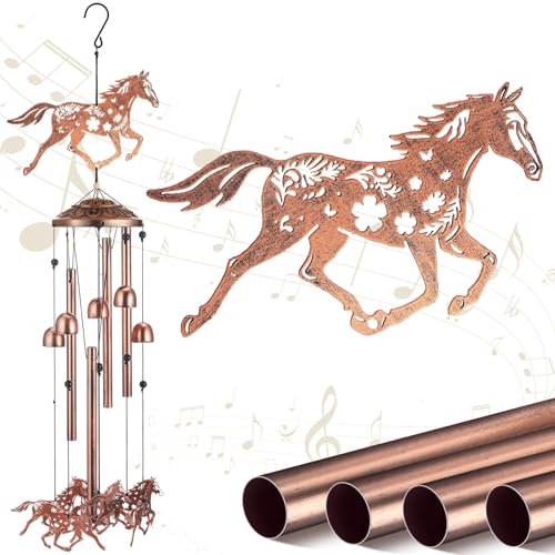 VioraWhite Horses Wind Chimes Outdoor Decorations for Women Men Mom Wife Grandma Birthday Gifts Metal Horses Wind Chimes for Outside Indoors Lawn Patio Home Porch Yard Decor Garden Decor