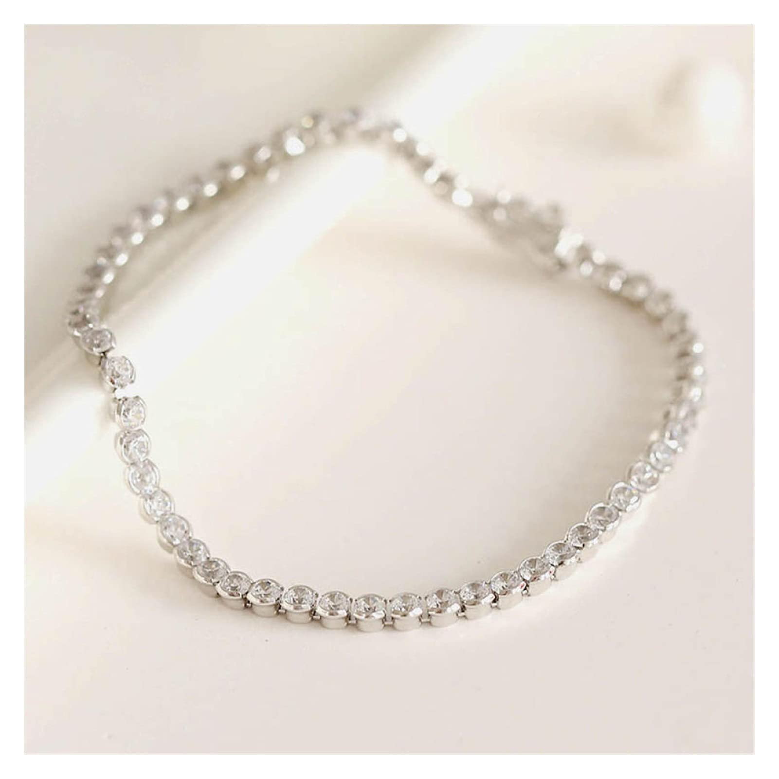armbänder für Damen, platiniert, 925er, rundes edelstein-Diamant-Tennis-Armband für Damen, Hochzeit, edler schmuck, weißer Stein, 15 cm