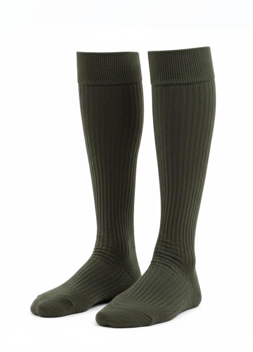 Military Grade Ribbed Cotton Socks, Olive Green, Full Length Comfort Fit, Pack of 3 Pairs, Outdoor Sports Wear-image-35
