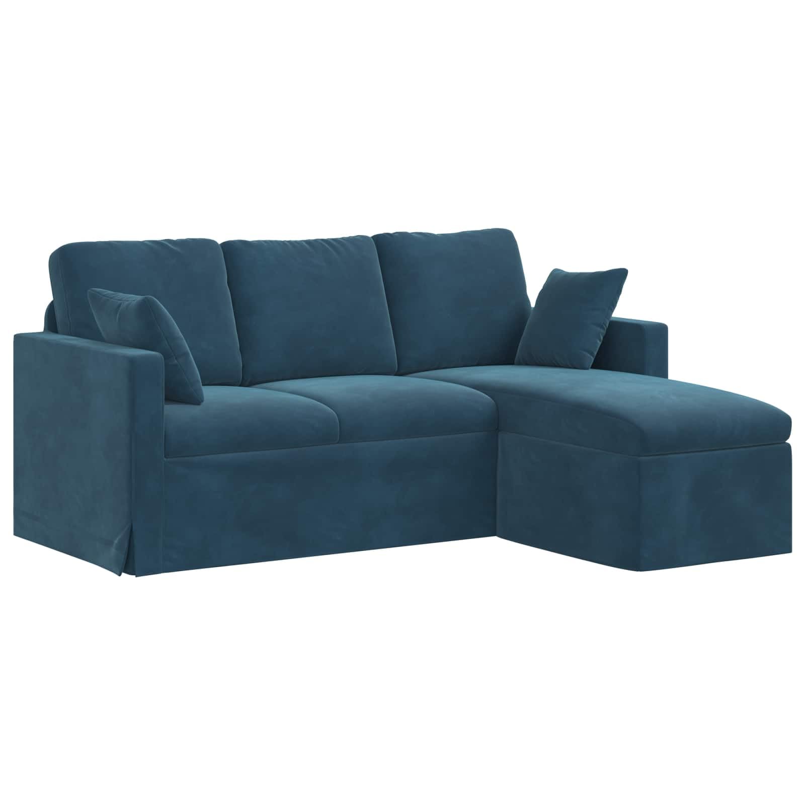 Divano blu 178 x 134 x 80 cm in velluto con telaio in metallo e braccioli in legno, piccolo divano ergonomico per soggiorno e lounge mobili esterni, comodo divano per momenti di relax