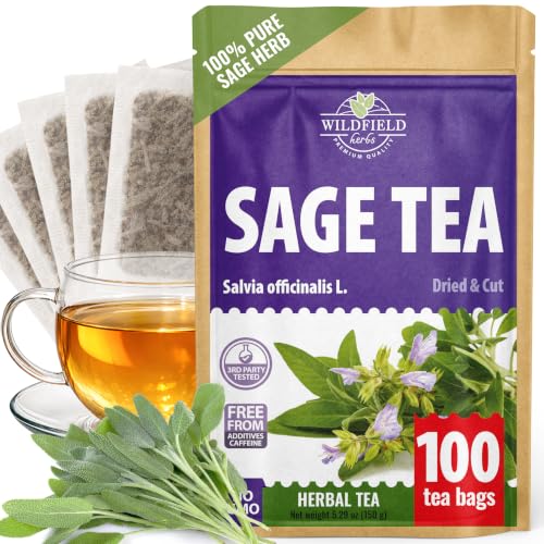 100 Bags Dried Sage Herb Herbs Tea (Salvia officinalis) - 100 count Tea Bags Sage Herbal Tea