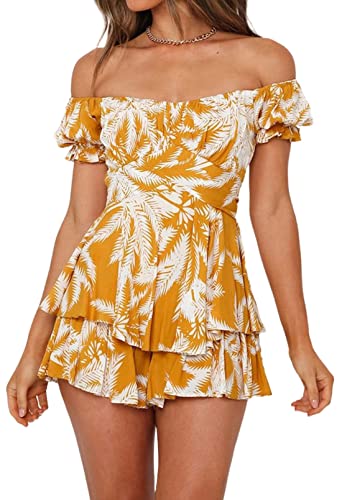 AOHITE Womens Summer Tube Top Dress Off-Shoulder Ruffled Flowy Mi...
