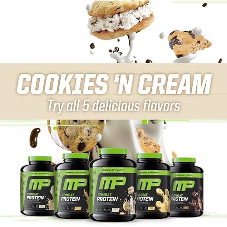 MusclePharm Combat Protein Powder, Cookies N Cream Flavor, Fuels Muscles for Productive Workouts, 5 Protein Sources including Whey Protein Isolate & Egg Albumin, Gluten Free, 4 lb, 52 Servings