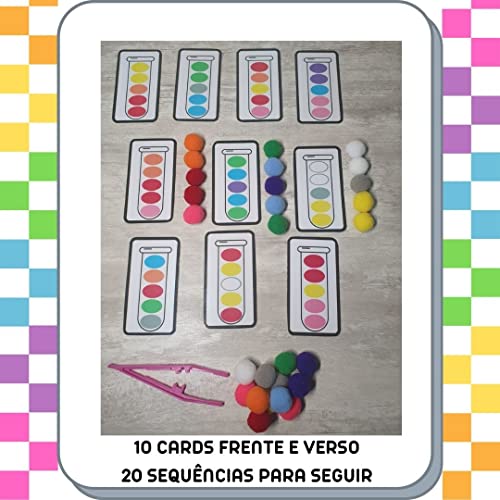 Jogo da Sequência: Pinça + Tubete + Pompom + Cards plastificados