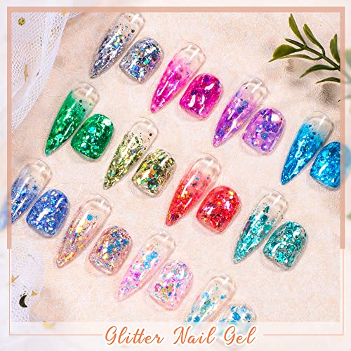 Set de esmaltes gel glitter 12 colores con pincel para uñas miniatura 5