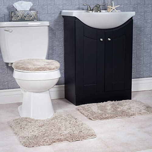 Lavish Home Taupe 3 Piece Super Plush Non-Slip Bath Mat Rug Set, 24"x19.5"x1"