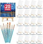 20 Pack 5.9In Canvas Boards for Painting, Art Canvas for Drawing with 10 Brushes & 5 Paint Trays, Mini Painting Canvas with Easel Set, Painting Kits for Adults & Kids Party