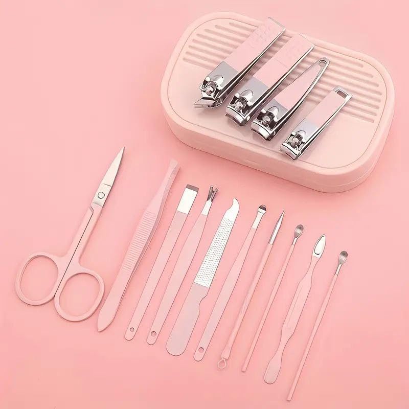 14-in-1 Manicure Kit, Pink Stainless Steel Nail Care Set with Nail Clippers, Scissors, File, Cuticle Tools and Travel Case Men & Women, Personal Grooming Travel Kit with Case-image-41