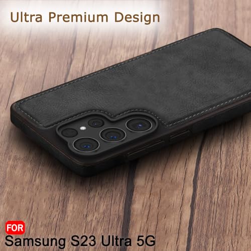 Image of TheGiftKart Genuine Leather Finish Back Cover Case for Samsung Galaxy S23 Ultra 5G | Shockproof Design | Raised Edges for Camera & Screen Protection | Stunning Minimalist Design Back Cover (Black)