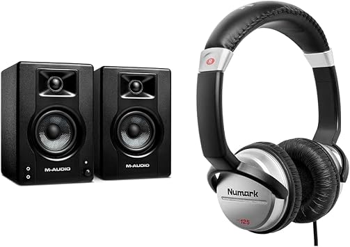 M-Audio BX3 3.5" Studio Monitors, HD PC Speakers for Recording and Multimedia with Music Production Software, 120W, Pair & Numark HF125 - Ultra-Portable Professional DJ Headphones with 6 ft Cable