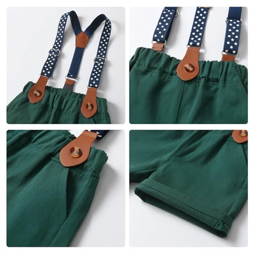 Image of Volunboy Baby Boy Formal Short Set Toddler Summer Gentleman Outfit Kid Short Sleeve Bowtie Shirt Suspender Shorts Suit