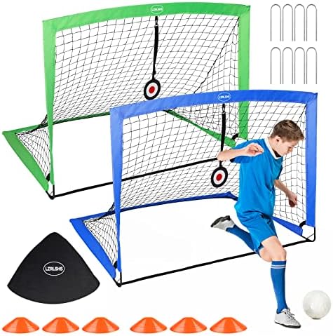 Kids Soccer Goal for Backyard Set,2 Toddler Soccer Nets Training Equipment, Carry Bags, Training Cones and Target, Pop Up Portable Soccer Set for Kids and Youth Games and Training Goals - Size 4' x 3'