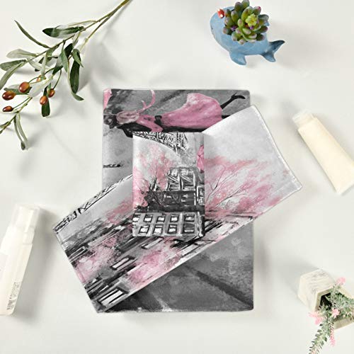 Qilmy Pink Paris Tower Bath Towels Absorbent Bath Towels Set Soft & Comfortable Towel Set For Home Hotel Decor, 3 Piece #TOP5