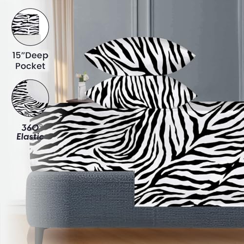 Image of SGI 84 inchx84 inch 4Pc Emperor /Wyoming King Sheet Set 600 TC 12 inch Deep, Zebra Print