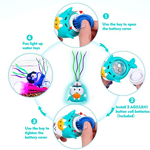 Bath Toys for Kids Ages 4-8, Wind Up Toys for Toddlers Age 2-4, Preschool Diving Pool Toys for Kids 3-10, Baby Toddlers Bathtub Water Toys(3 Packs Light Up Animals Toys) Birthday Gifts - Thumbnail 6