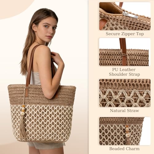 iSamzan Straw Tote Bag for Women: Handwoven Beach Purse with Cutout Design for Travel & Pool Day by iSamzan - Used condition - Image 4