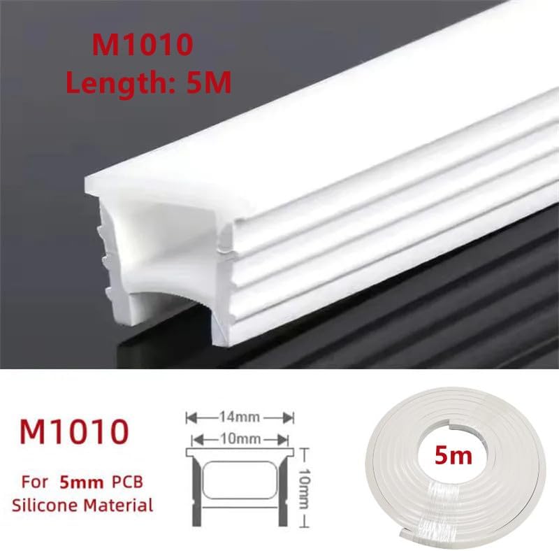 Silicone LED Channel System, 1-10m/pcs 10x10mm Through Free White DIY LED Neon Rope Light Waterproof Tube LED Light Strip Silicone Cover Plate for Indoor Outdoor Ambient Decor (5m)