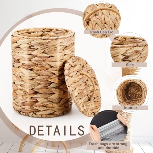 Image of Ctosree 1.3 Gallons Small Trash Can with Lid Handle Boho Woven Braided Bathroom Waste Basket Trash Can with 100 Garbage Bags for Bedroom Office Laundry (Natural, Braided Wicker, Round)