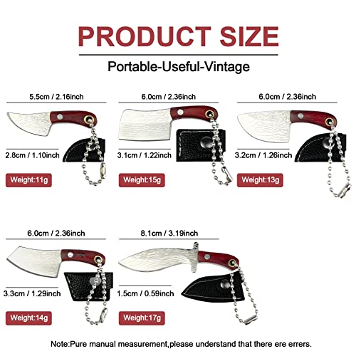 Fanjurney Mini Damascus Pocket Knife Set Chef Tiny Knife Keychain Small Knife For Opener Package Box Cutter 5Pcs #TOP4