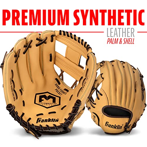 Image of Franklin Sports Baseball + Softball Glove - Field Master Baseball + Softball Mitt - Adult + Youth Glove - Men's + Women's Baseball + Softball Gloves - Left Hand Throw - 11 inch - Camel Brown