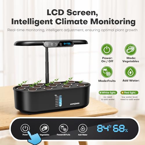 Image of Ahopegarden Hydroponics Growing System: 12 Pods Temp & Humidity Display