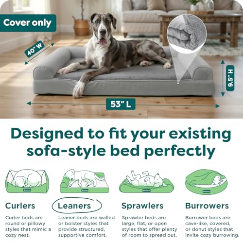 FurHaven Replacement Dog Bed Cover, Sofa-Style Design with Ultra-Plush Sleep Surface for Protecting Pet Mattresses, Zippered & Machine Washable, Jumbo Plus XXL, Plush & Suede, Gray by Furhaven - Image 3